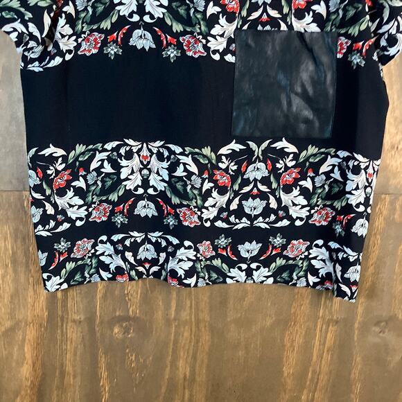 Zara Basic Womens Shirt Black Multi Floral Short Sleeve Zipper Back XLarge - Picture 3 of 11